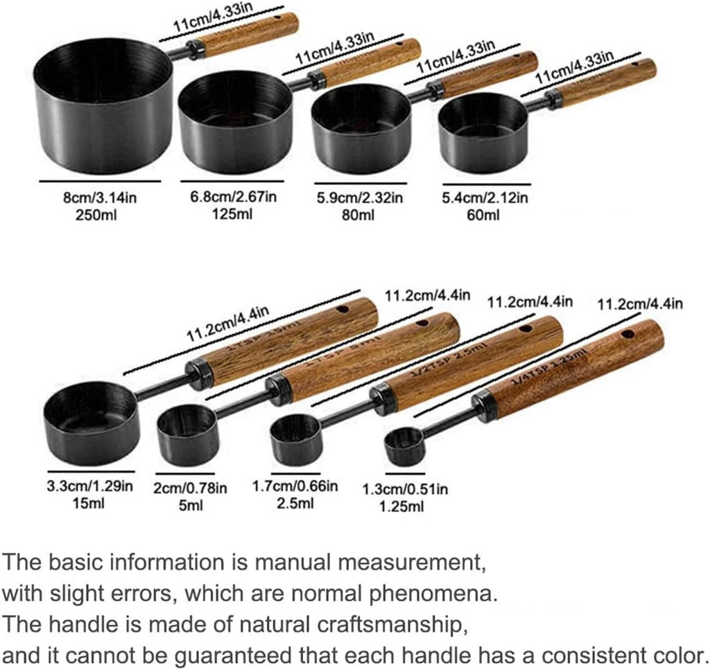 8 pieces Golden Measuring Cups Set and Measuring Spoons Set with Scale Wooden Handle Stainless Steel Dry & Liquid Measuring Cup for Cooking Baking – Convenient Carry Handles for Flexible Room-to-Room Use