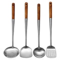 Long Handle Stainless Steel Wok Kitchen Slotted Turner Rice Spoon Ladle Cooking Tools Utensil Set – Convenient Carry Handles for Flexible Room-to-Room Use