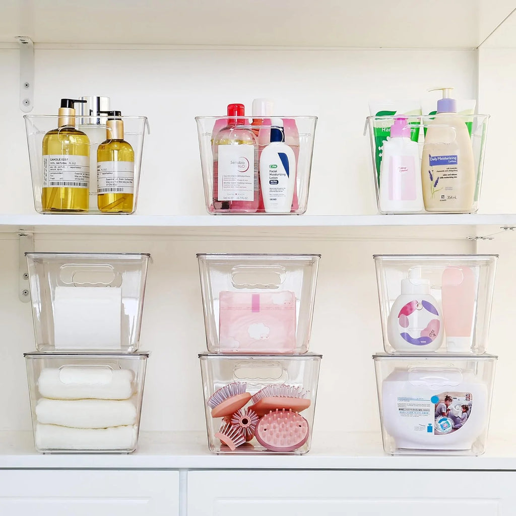 Clear Stackable Storage Bins with Lids Large Plastic Containers with Handle for Pantry Organizer and Storage,Suitable for Bathroom,Cabinet,Kitchen,Fridge,Closet Organization – Stackable Organization for Flexible Room-to-Room Use