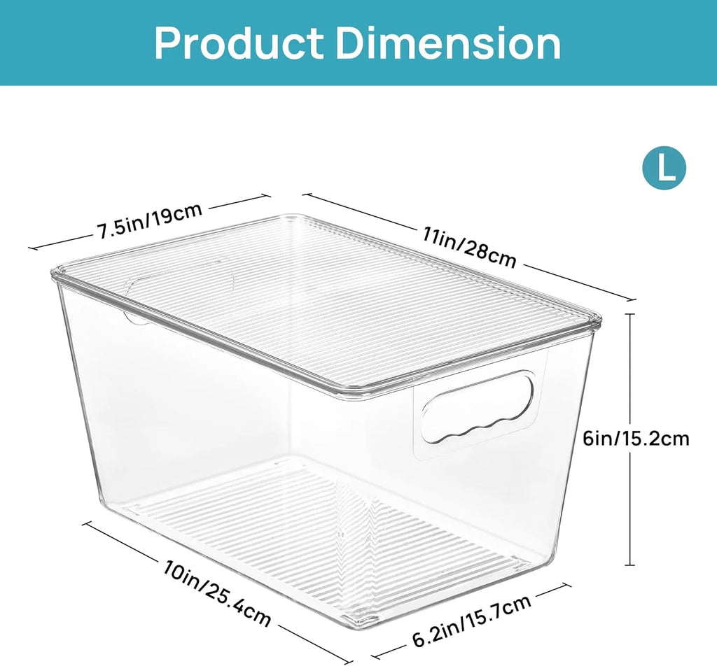 Clear Stackable Storage Bins with Lids Large Plastic Containers with Handle for Pantry Organizer and Storage,Suitable for Bathroom,Cabinet,Kitchen,Fridge,Closet Organization – Stackable Organization for Flexible Room-to-Room Use