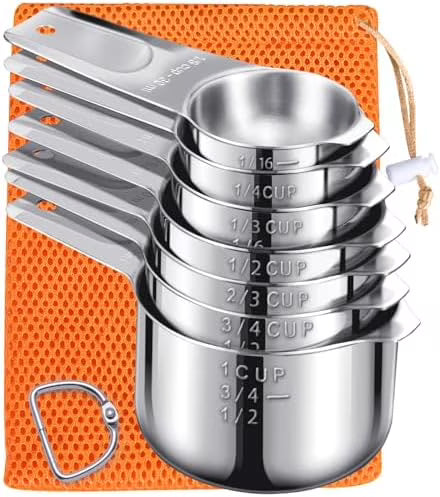 Measuring Cups 7PCS Stainless Steel Measuring Cups with a Storage Bag for Cooking & Baking Dishwasher Suitable – Durable Stainless Steel Construction for Flexible Room-to-Room Use