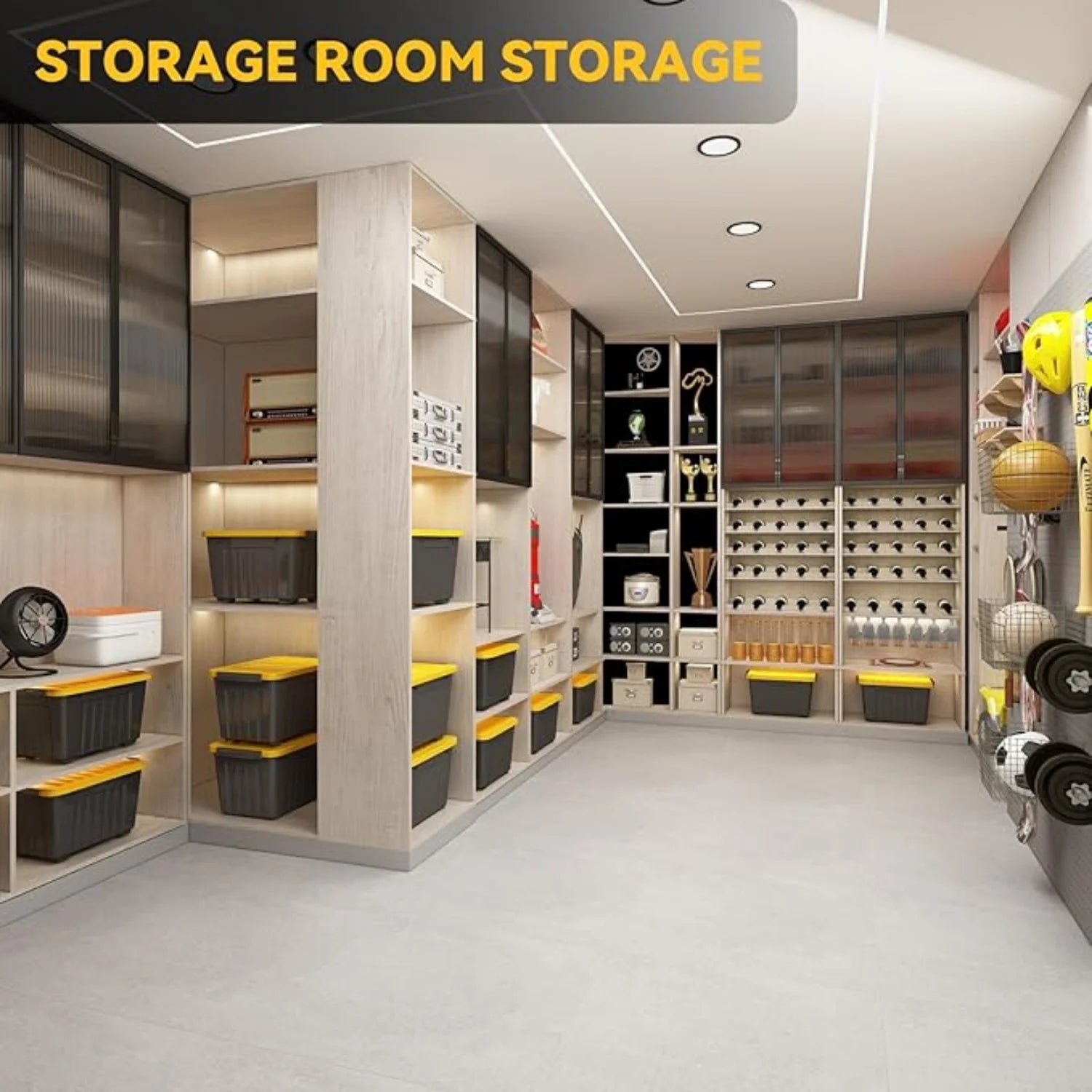 72Quart Plastic Storage Bin Stackable and Nestable Storage Boxes with White Lids and Secure Latching Buckles Large Storage Container (Black/Yellow 72Quart-6Pack) – Stackable Organization for Flexible Room-to-Room Use