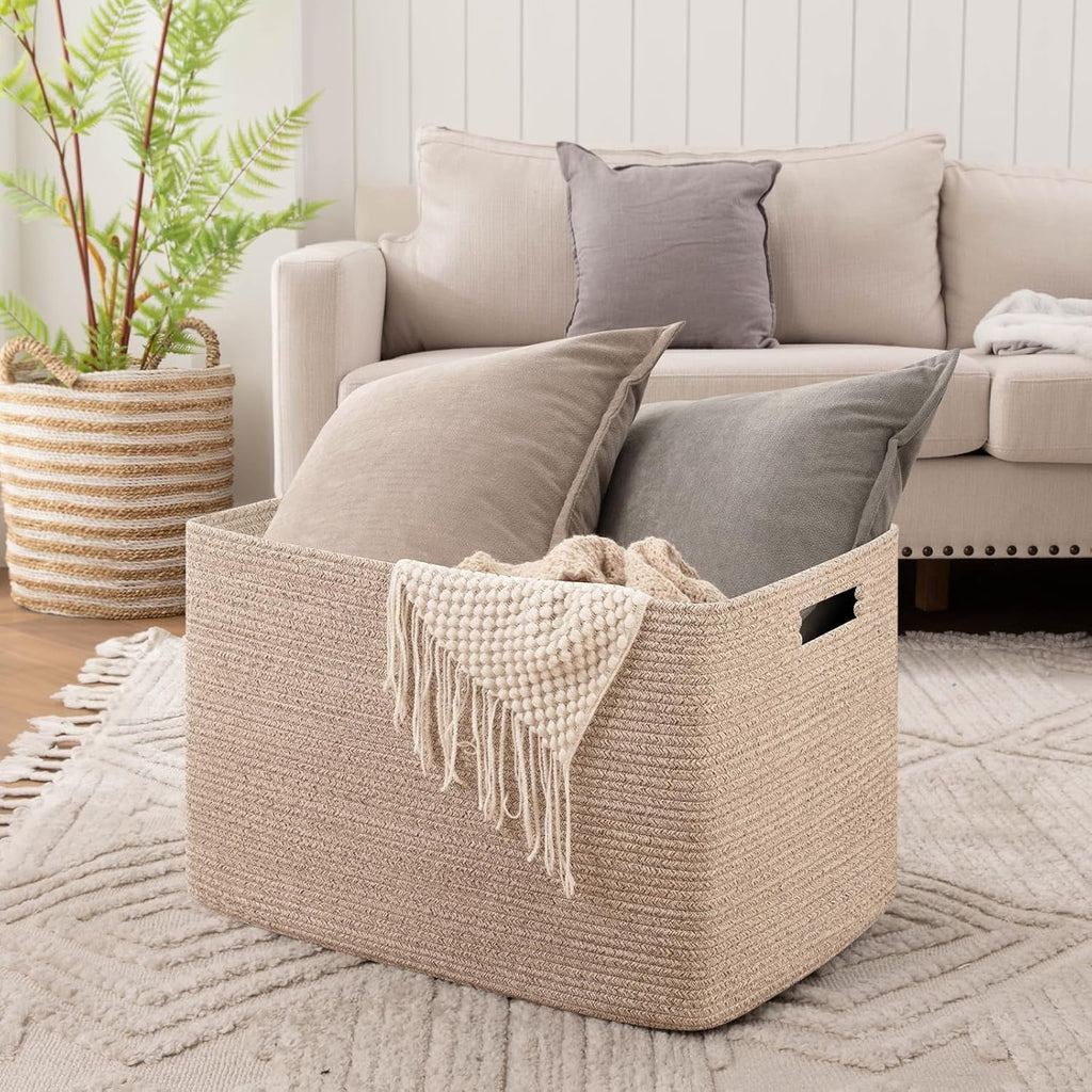 118L XXXLarge Cotton Rope Storage Basket Oversized Blanket Basket Used for Organizing Dirty Clothes in Living Room Bedroom Nursery Dog Toy Storage Bins 25" x 17" x 16",Grey – Practical Home Organization for Flexible Room-to-Room Use