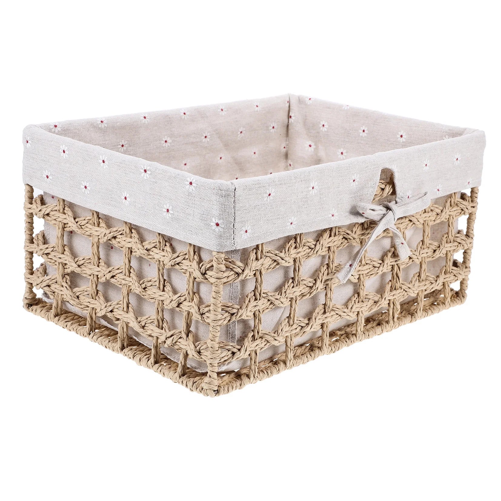 Rustic Storage Bins Grass Basket Cube Boxes with Lids Fabric Toy Sundries – Everyday Household Format for Flexible Room-to-Room Use