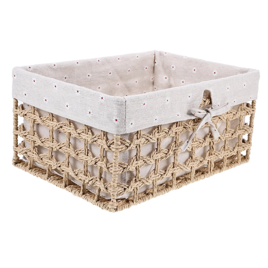 Rustic Storage Bins Grass Basket Cube Boxes with Lids Fabric Toy Sundries – Multiroom Organization Format for Flexible Room-to-Room Use
