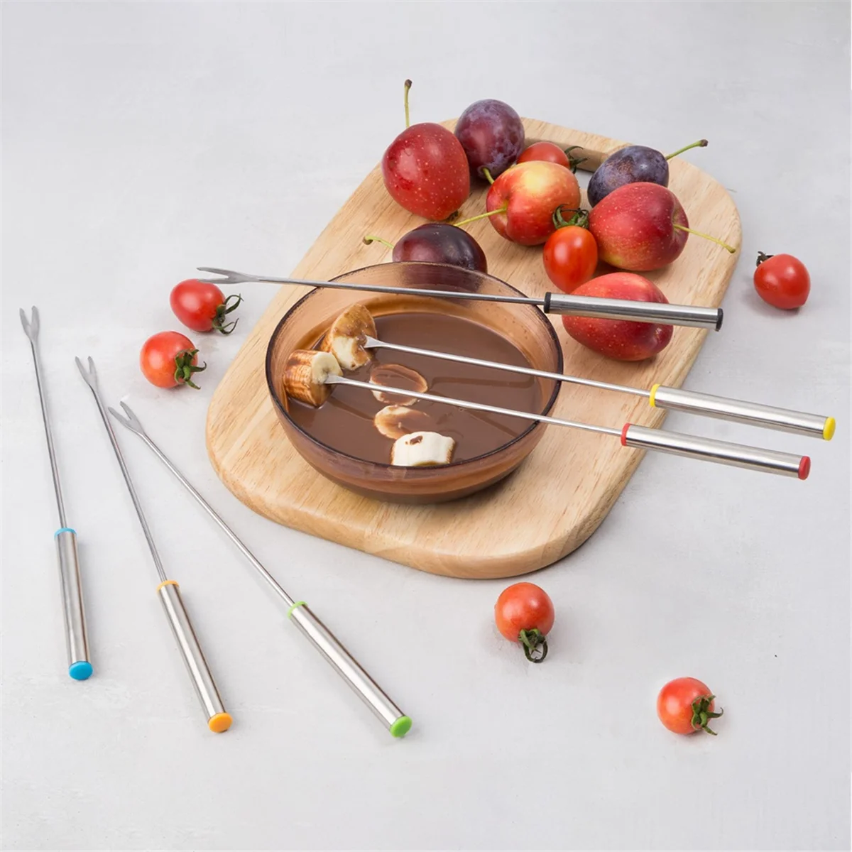 12PCS 9.5 Inch Color-Coded Stainless Steel Fondue Forks Cheese Fork Fruit with Heat-Blocking – Durable Stainless Steel Construction for Flexible Room-to-Room Use