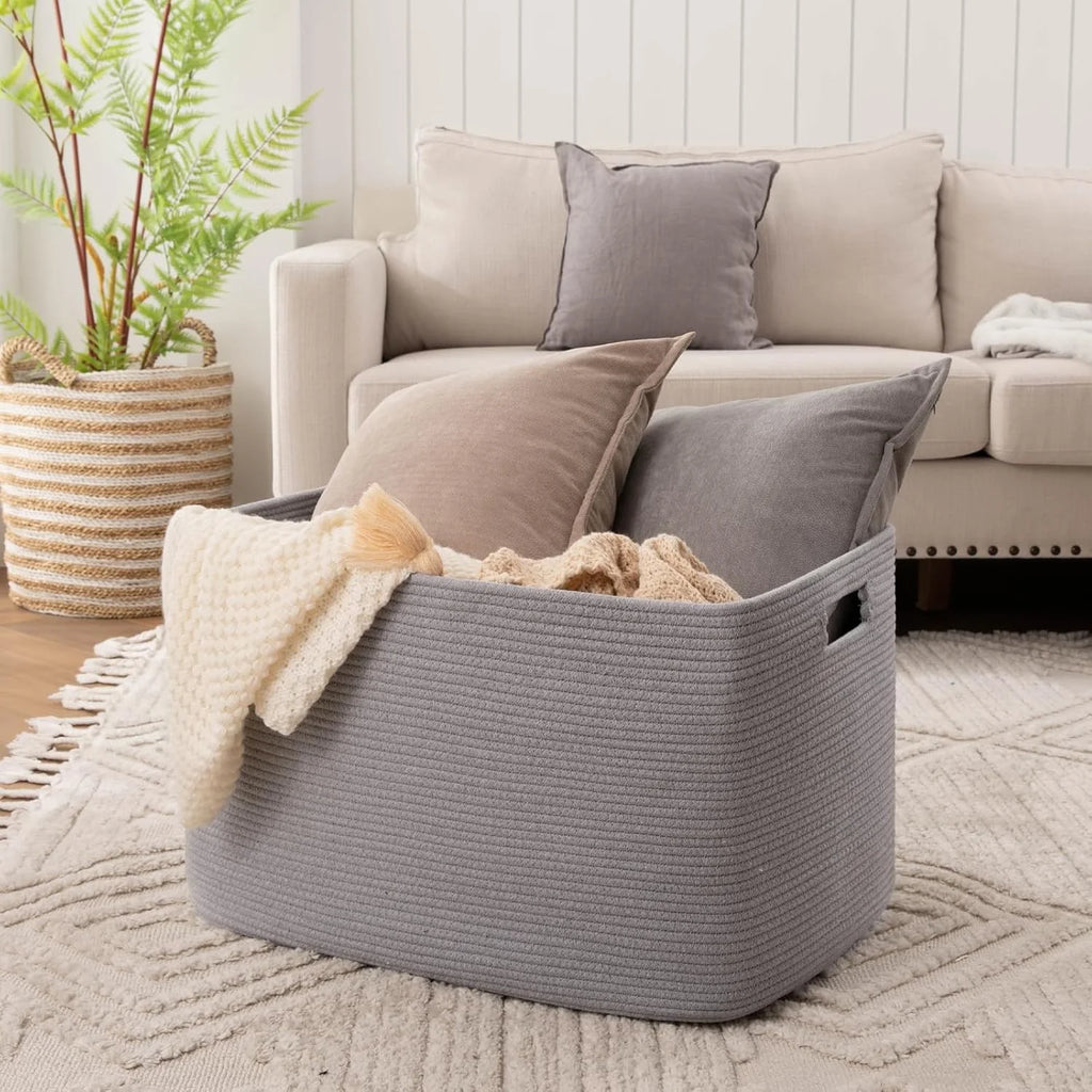 118L XXXLarge Cotton Rope Storage Basket Oversized Blanket Basket Used for Organizing Dirty Clothes in Living Room Bedroom Nursery Dog Toy Storage Bins 25" x 17" x 16",Grey – Practical Home Organization for Flexible Room-to-Room Use