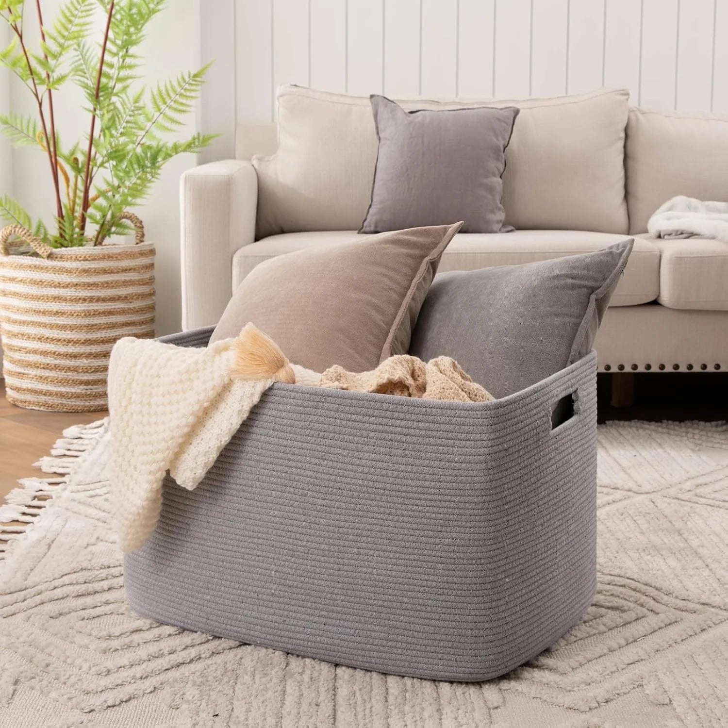 118L XXXLarge Cotton Rope Storage Basket Oversized Blanket Basket Used for Organizing Dirty Clothes in Living Room Bedroom Nursery Dog Toy Storage Bins 25" x 17" x 16",Grey – Practical Home Organization for Flexible Room-to-Room Use