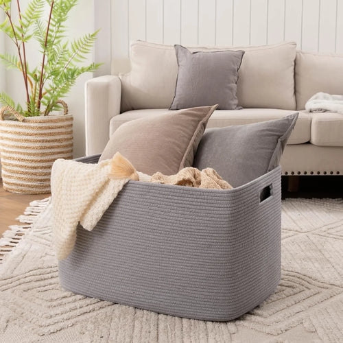 118L XXXLarge Cotton Rope Storage Basket Oversized Blanket Basket Used for Organizing Dirty Clothes in Living Room Bedroom Nursery Dog Toy Storage Bins 25" x 17" x 16",Grey – Practical Home Organization for Flexible Room-to-Room Use
