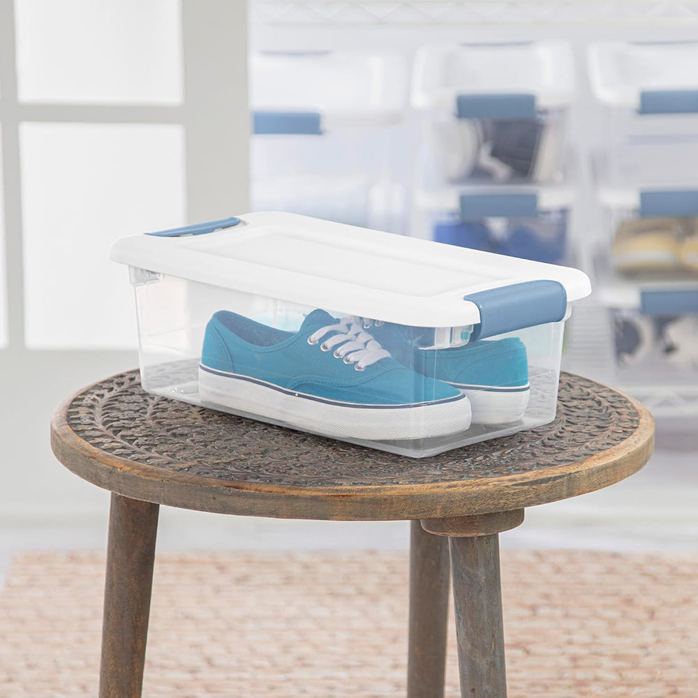 12-Pack Latching Box Stackable Storage Bins with Lids Clear Plastic 6 Quart – Stackable Organization for Flexible Room-to-Room Use