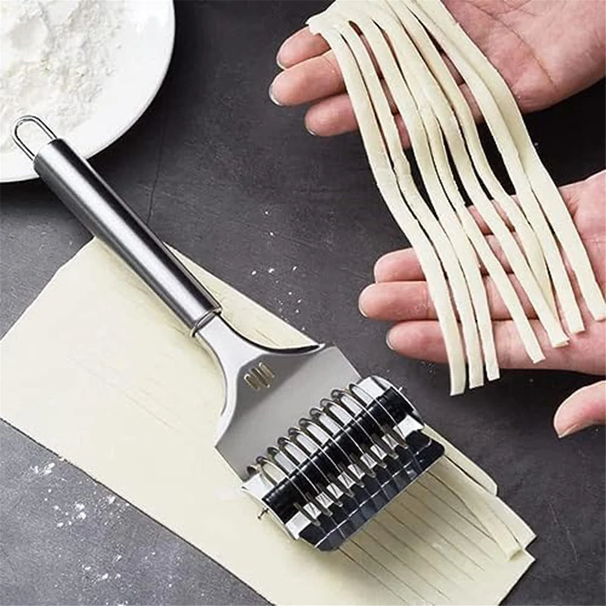 High Grade Stainless Steel Noodle Lattice Roller Dough Cutter for Kitchen Cooking Tools – Durable Stainless Steel Construction for Flexible Room-to-Room Use