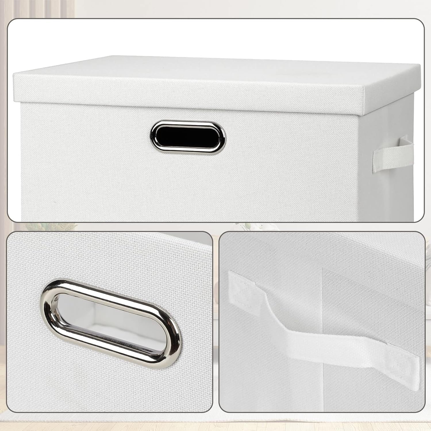 Large 17" 36 Quart Collapsible Stackable Storage Bins with Lids 3 Packs White Linen Fabric Closet Boxes with Lids Storage Cube Baskets Container Organizers for Bedroom Office(17 x12 x11) – Everyday Household Format for Flexible Room-to-Room Use