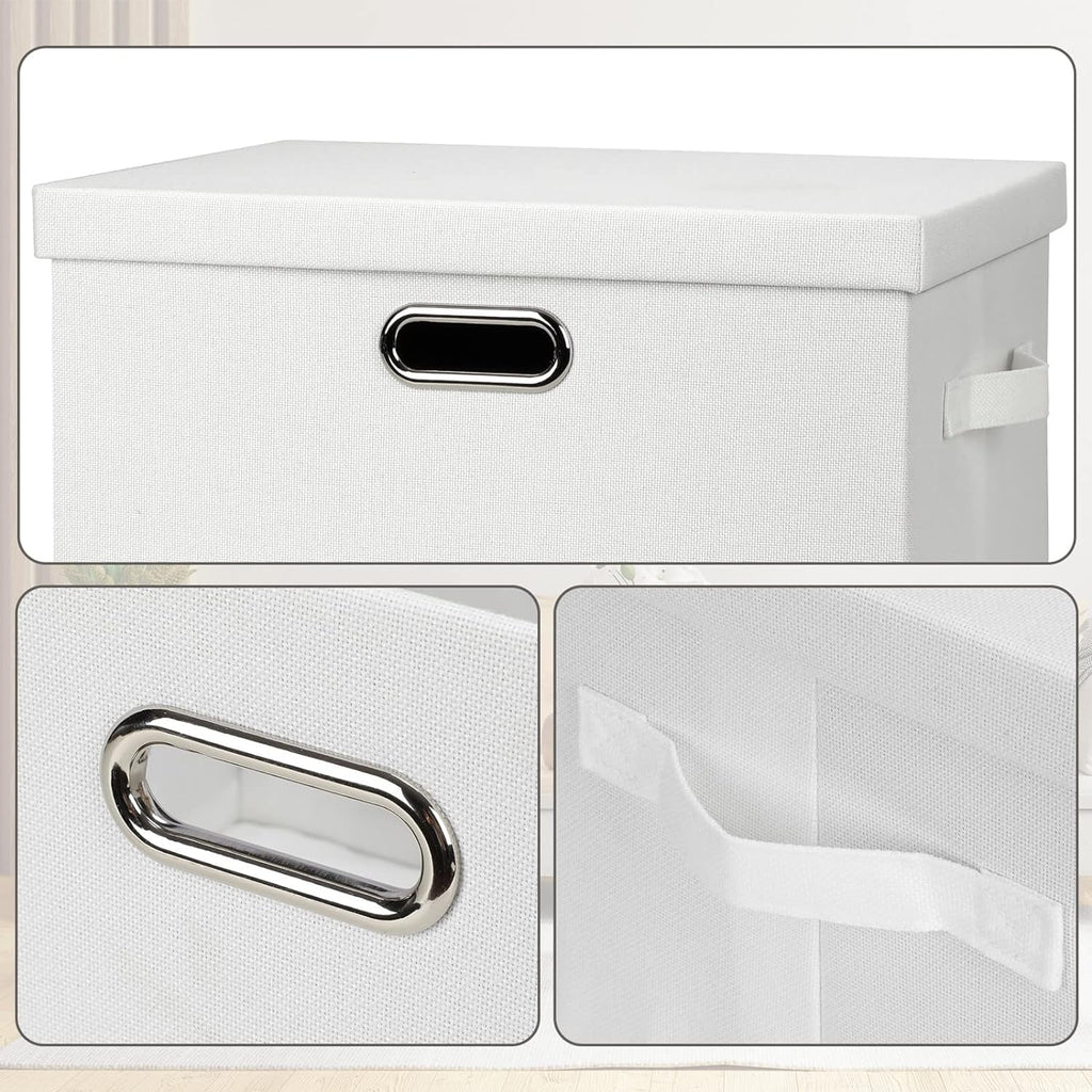Large 17" 36 Quart Collapsible Stackable Storage Bins with Lids 3 Packs White Linen Fabric Closet Boxes with Lids Storage Cube Baskets Container Organizers for Bedroom Office(17 x12 x11) – Multiroom Organization Format for Flexible Room-to-Room Use