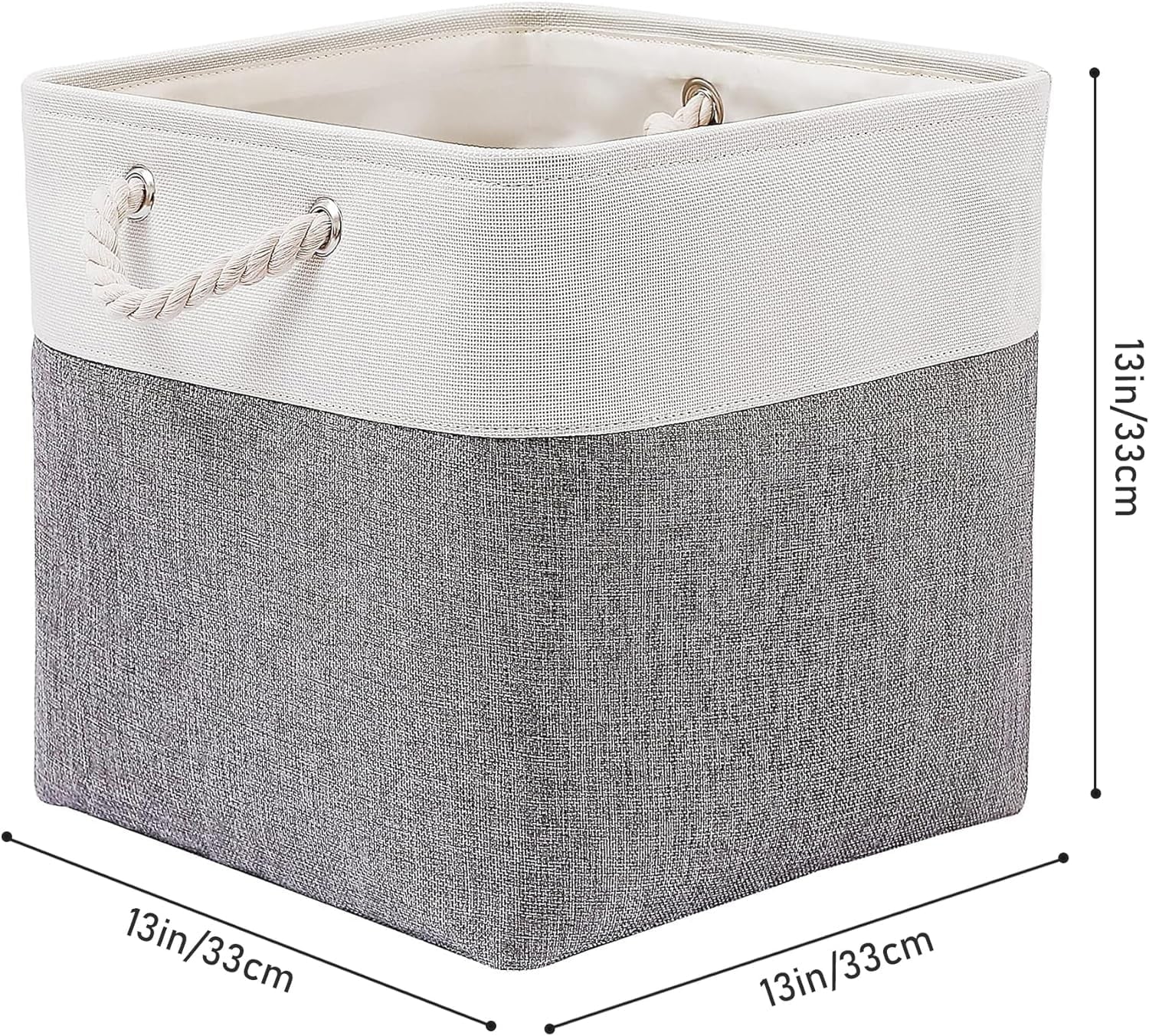13 x 13 Inch Cube Storage Bins 6 Pack Extra Large Collapsible Fabric Storage Bin with Ropes Foldable Storage Cubes for Home (White & Beige-13"x13"x13") – Foldable Space-Saving Design for Flexible Room-to-Room Use