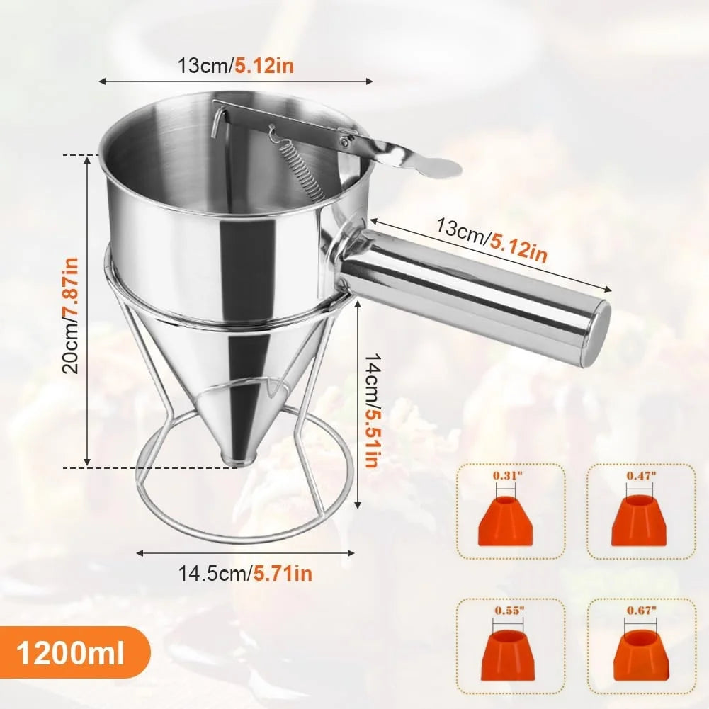 Stainless Steel Pancake Batter Dispenser with Squeeze Handle Kitchen Funnel Tools Pancake Dispenser for Pancakes Cupcakes Takoyaki and Baked Goods – Convenient Carry Handles for Flexible Room-to-Room Use