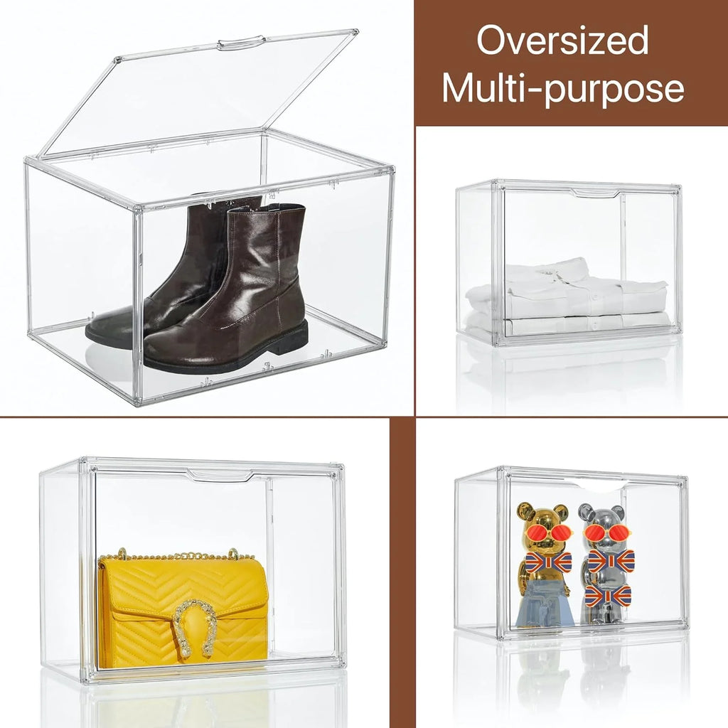 XXX-Large Clear Acrylic Display Case Boot Shoe Storage Boxes With An Adjustable Divider,2 Pack 2 Tiers Clear Plastic Stackable Storage Bins With Lids Big Display Acrylic Box With Magnetic Door – Everyday Household Format for Flexible Room-to-Room Use