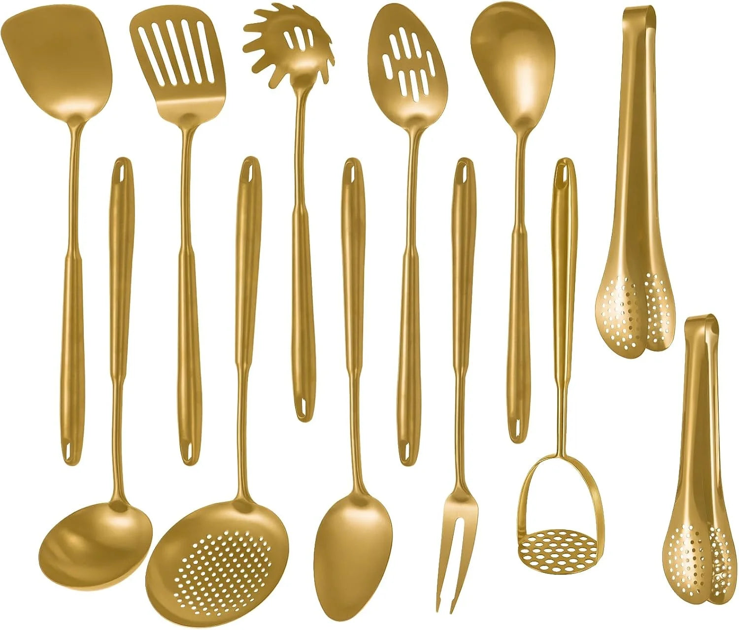304 Stainless Steel Cooking Utensils,6 Pcs Kitchen Cooking Utensils Set with Spatula Solid Spoon Ladle Skimmer Spaghetti Spoon,Dishwasher Suitable(Gold) – Durable Stainless Steel Construction for Flexible Room-to-Room Use