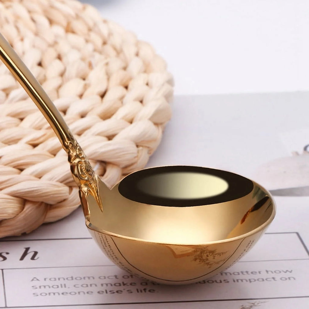 304 Stainless Steel Soup Ladle Cooking Tool Kitchen Gold Plated Spoon – Durable Stainless Steel Construction for Flexible Room-to-Room Use