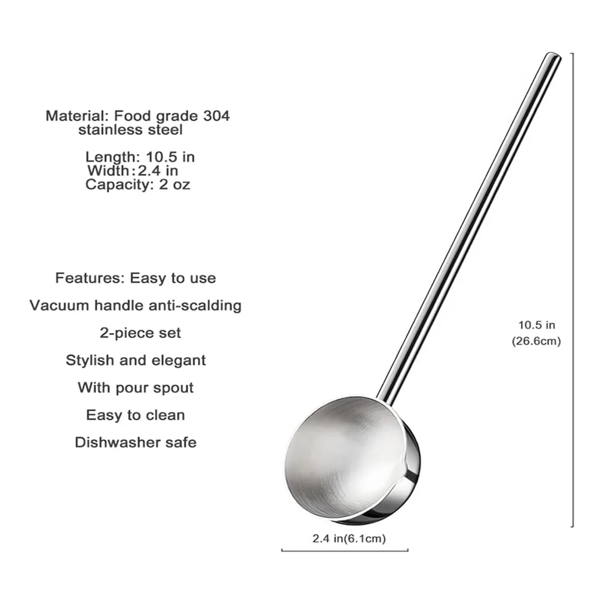 Small Soup Ladle Stainless Steel Metal Deep Spoon with Pour Spout 2 Oz Long Handle Gravy Ladles Heat- 10.5 Inch – Convenient Carry Handles for Flexible Room-to-Room Use