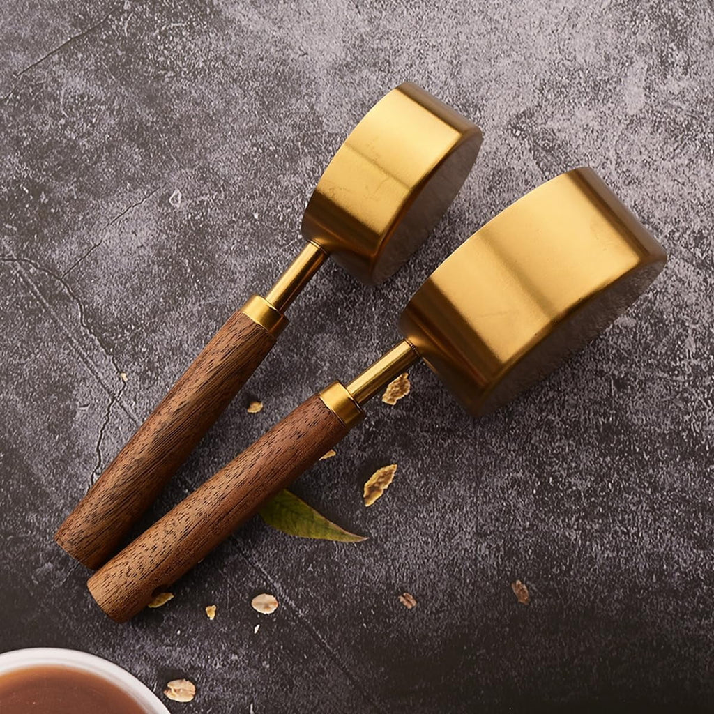 8 pieces Golden Measuring Cups Set and Measuring Spoons Set with Scale Wooden Handle Stainless Steel Dry & Liquid Measuring Cup for Cooking Baking – Convenient Carry Handles for Flexible Room-to-Room Use