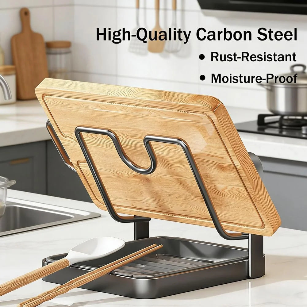 Kitchen Pot Lid Storage Rack Stainless Steel Pot Lid Holder While Cooking & Spoon Rest Multifunctional Pot Lid Organizer with Removable Drip Tray for Countertop Space-Saving Lid Rack – Durable Stainless Steel Construction for Flexible Room-to-Room Use