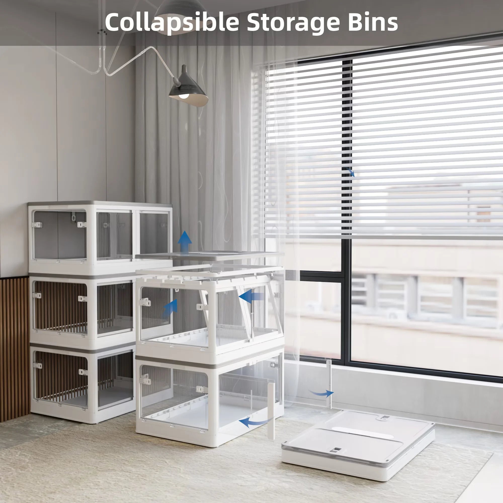 384QT 3-Pack Transparent Stackable Storage Bins with 5 Doors to Open with Wheels Folding Plastic Craft Containers Large Closet Organizers Box for Bedrooms Living Rooms Study Kids' Toys White – Stackable Organization for Flexible Room-to-Room Use