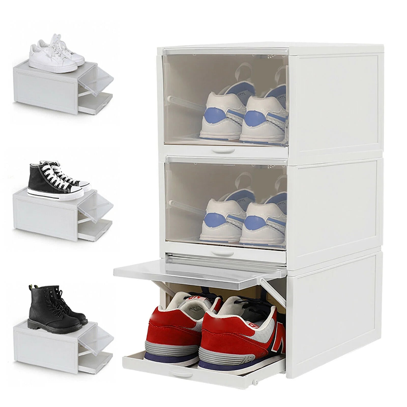 3pcs Foldable Shoe Box Push Drawer Type Storage Organizer Shoe Box Clear Cover Stackable Shoe Storage Box Gray Sneaker Case Stackable Container W/Drawer Push Pull Transparent Shoe Box Stackable – Foldable Space-Saving Design for Flexible Room-to-Room Use