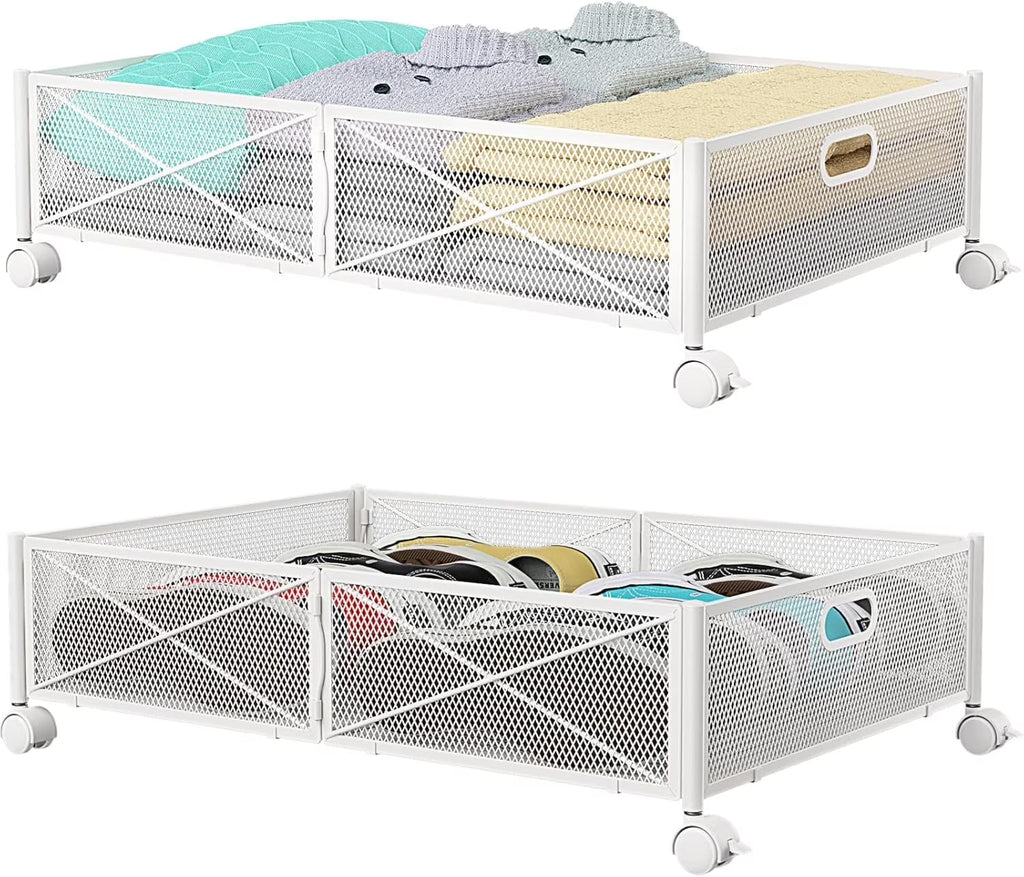 Under Bed Storage Containers with Wheels Under Bed Shoe Storage Organizer Drawer Tool-free Assembly Metal Storage Containers for Bedroom Clothes Shoes Blankets -2PCK – Everyday Household Format for Flexible Room-to-Room Use