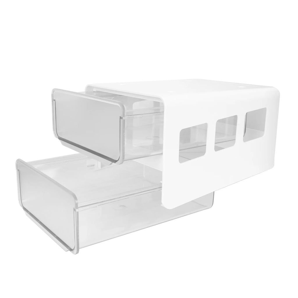 Double Storage Box Desktop Boxes Bins Table Shelf Office White – Everyday Household Format for Flexible Room-to-Room Use