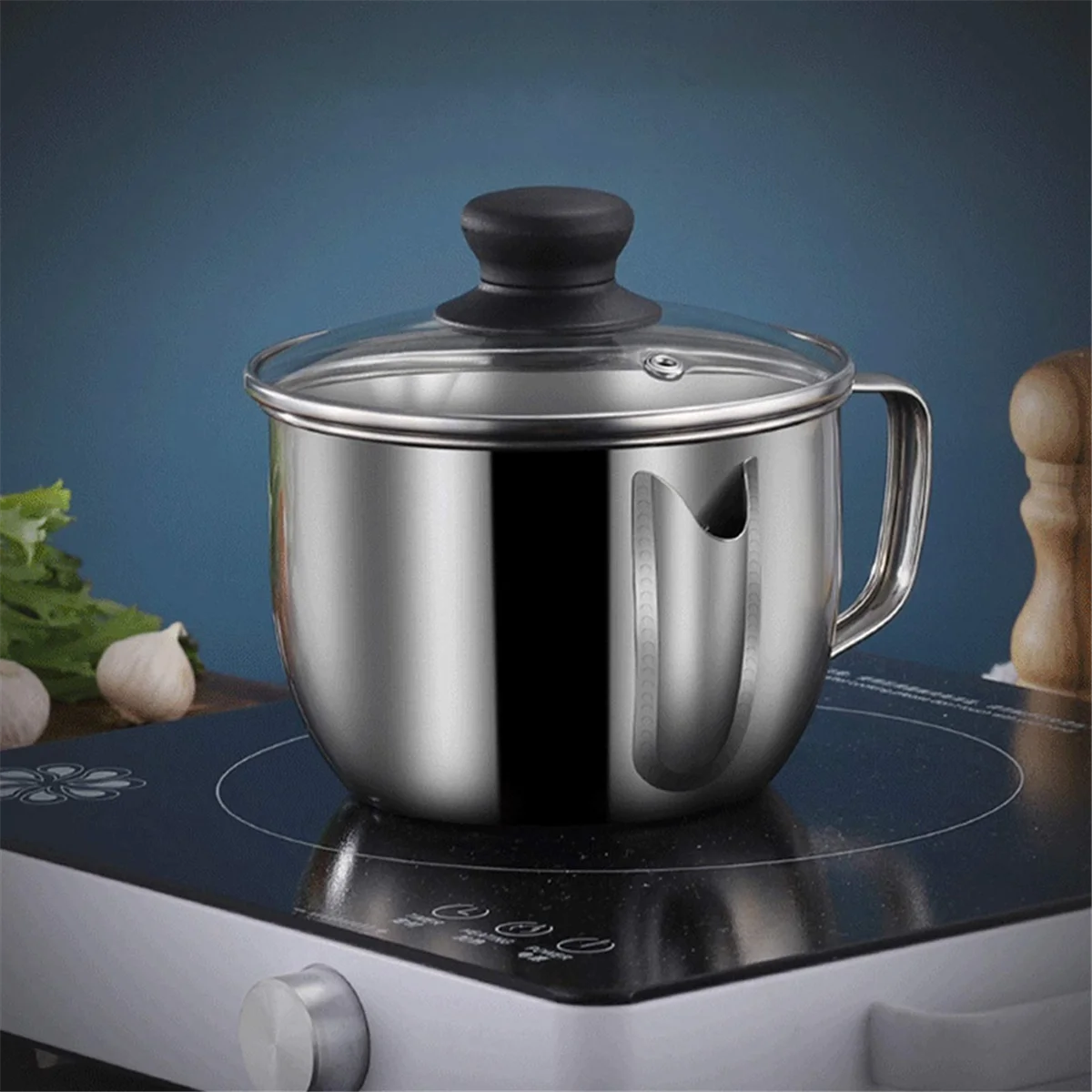 Stainless Steel Fat Separator 1L/4 Cup Gravy Grease with Strainer and Glass Lid Soup Oil Cup – Durable Stainless Steel Construction for Flexible Room-to-Room Use