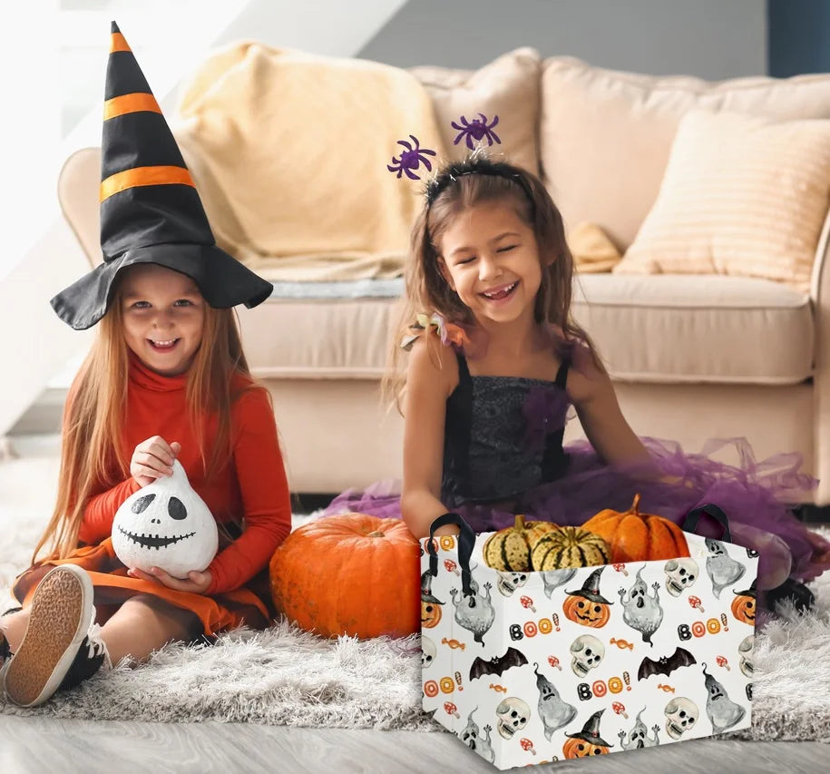 Rectangular Kids Storage Bin Halloween Basket Cartoon Storage Basket with Handles for Organizing Home Kitchen Boys and Girls Toys Bins Shelf Baskets(Watercolor Halloween) – Multiroom Organization Format for Flexible Room-to-Room Use