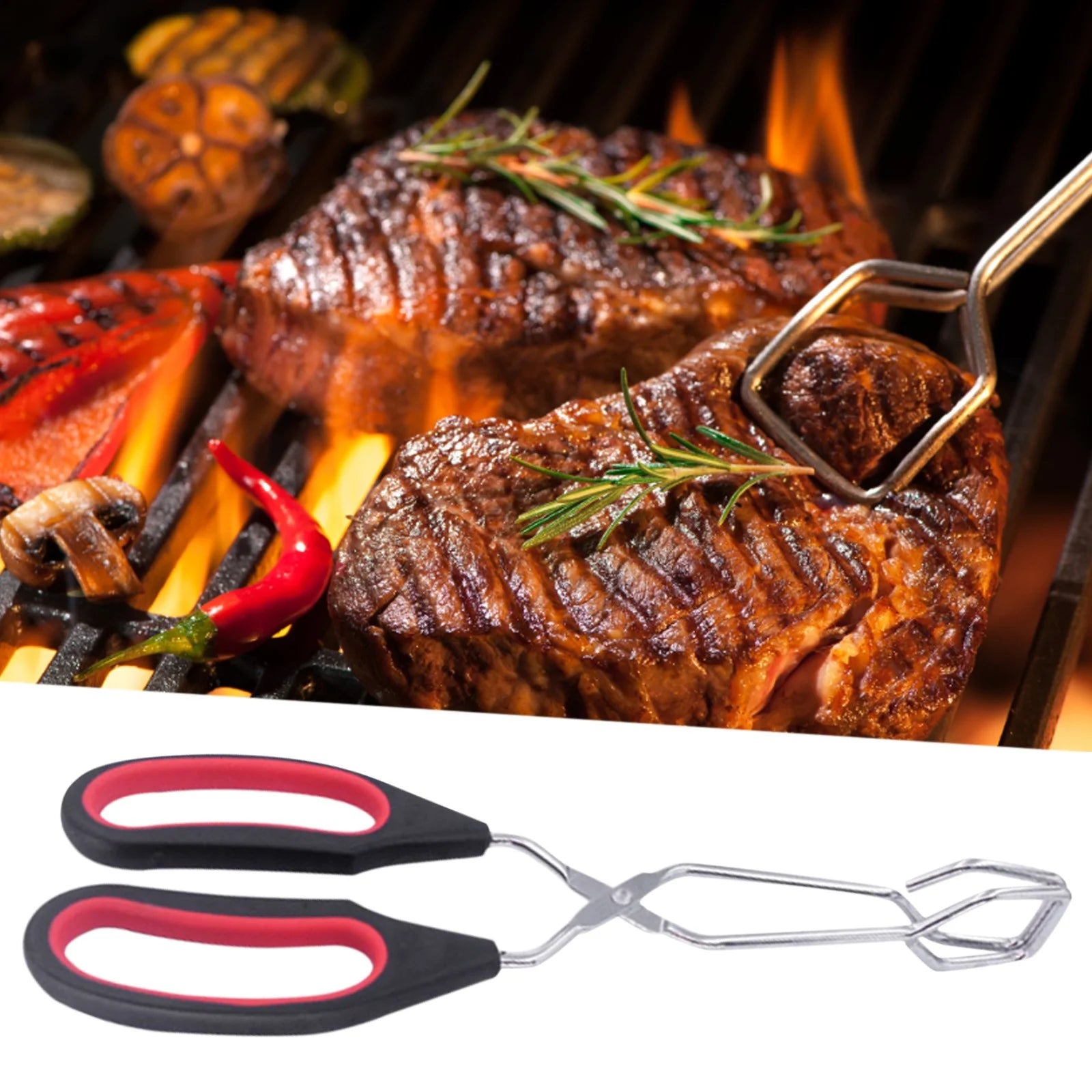 Scissor Tongs with Silicone Tips 23.5x7.5cm Stainless Steel Nonstick Kitchen Cooking Tool – Durable Stainless Steel Construction for Flexible Room-to-Room Use