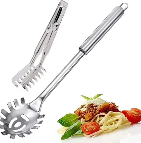 2-Piece Spaghetti Set Stainless Steel Pasta& Tongs Heat Resistant 12 Inch – Durable Stainless Steel Construction for Flexible Room-to-Room Use