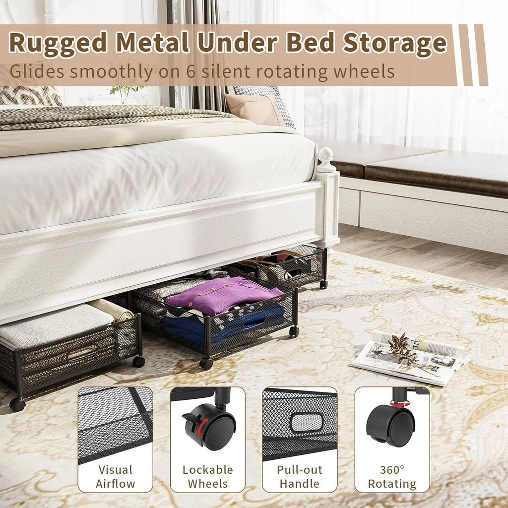 47.2'' Long Under Bed Storage on Wheels 57.6L Large Capacity Rolling Under the Bed Storage Containers Tool-Free Assembly Foldable Underbed Shoes Clothes Toy Drawers – Everyday Household Format for Flexible Room-to-Room Use
