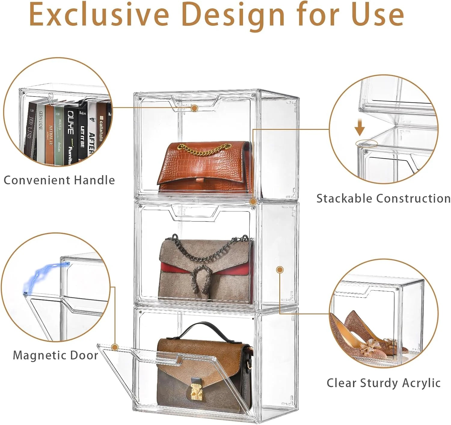 3 Pack Clear Storage Bins with Lids Storage Containers with Magnetic Door Stackable Acrylic Display Case for Handbags Cosmetic Multifunctional Storage Boxes for Dorm Living Room Bedroom Storage – Stackable Organization for Flexible Room-to-Room Use