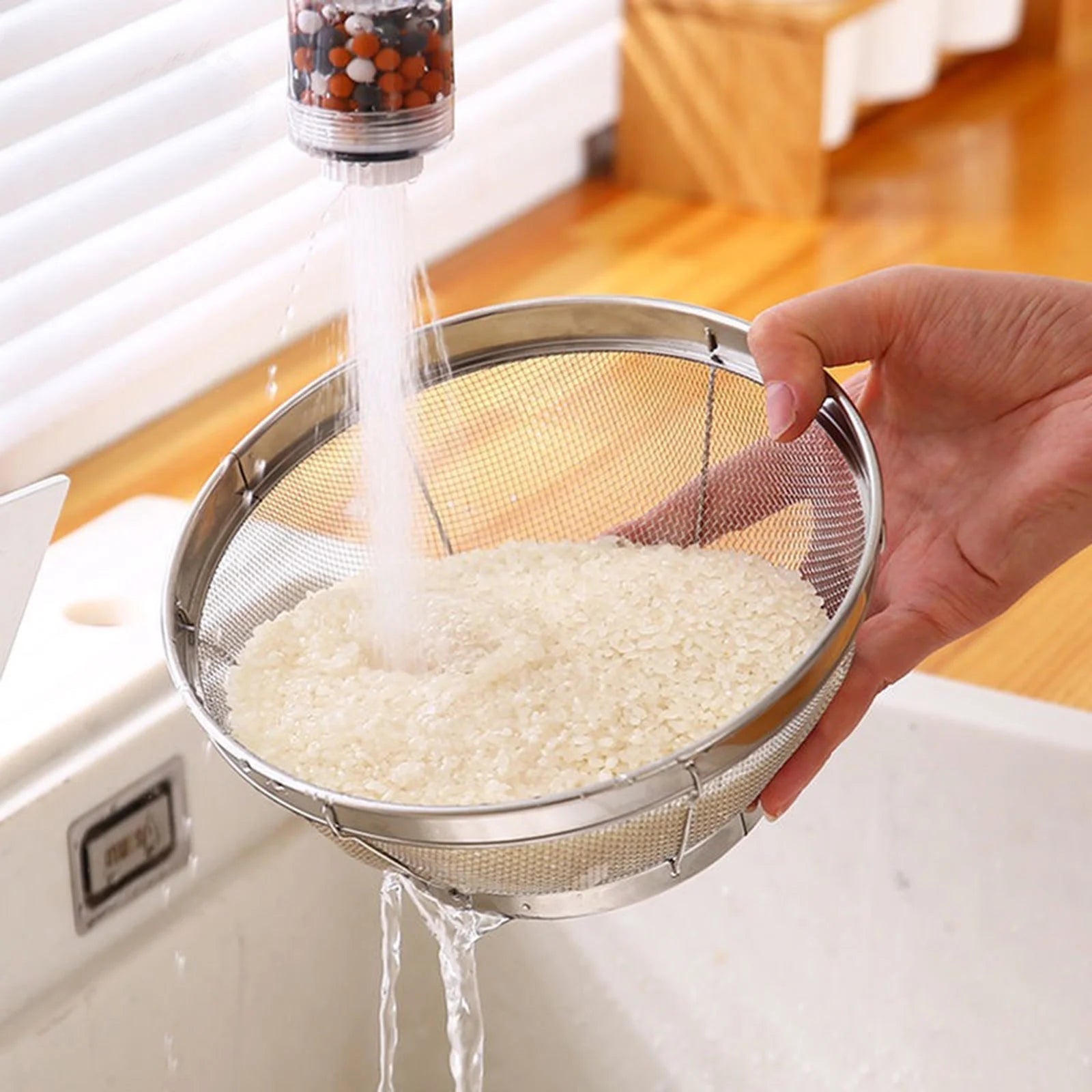 Stainless Steel Rice Washing Bowl Fine Mesh Strainer Large Colander for Fruits and Vegetables – Durable Stainless Steel Construction for Flexible Room-to-Room Use