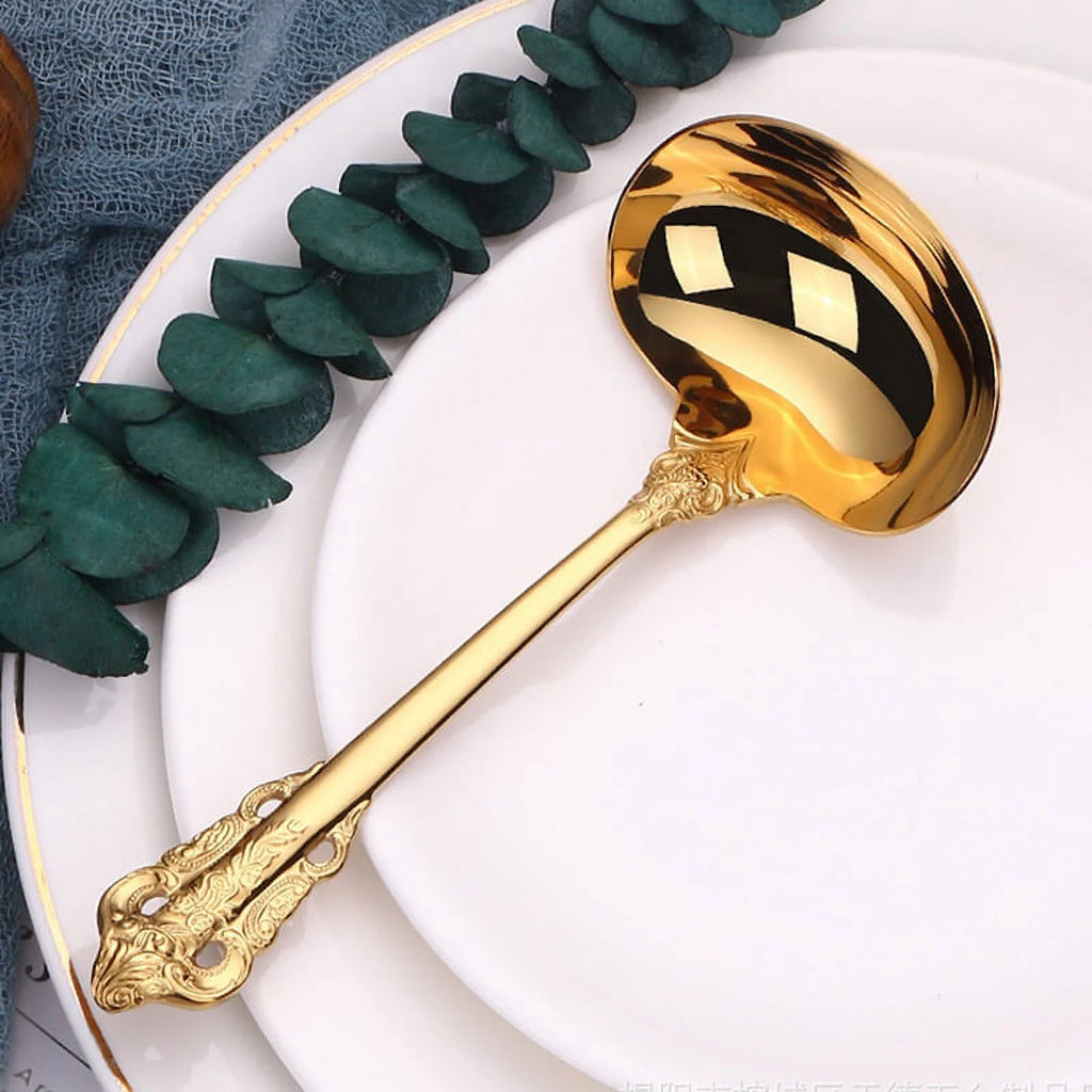 304 Stainless Steel Soup Ladle Cooking Tool Kitchen Gold Plated Spoon – Durable Stainless Steel Construction for Flexible Room-to-Room Use