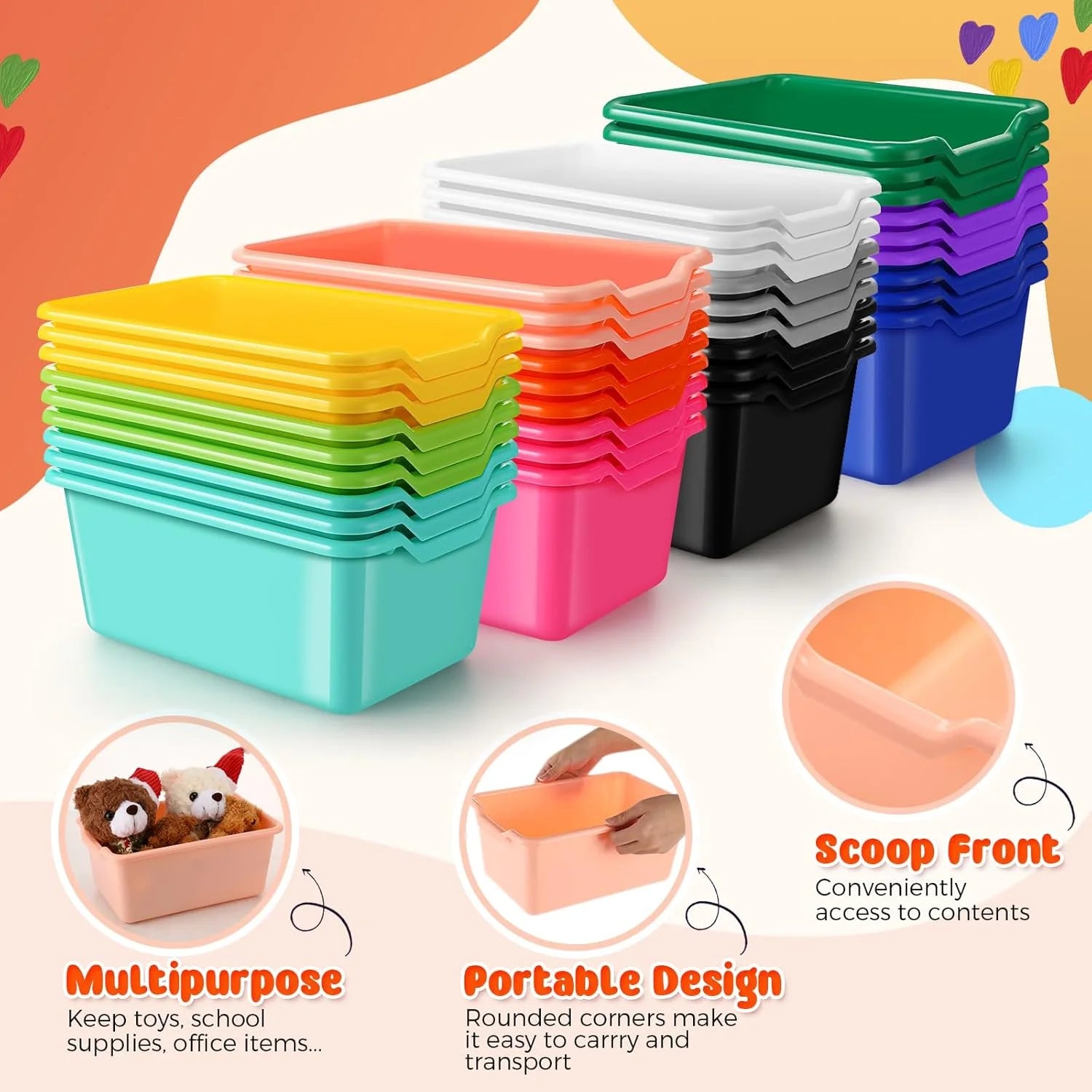24 Pcs Plastic Cubby Bins Classroom Cubby Organization Book Bins for Classroom Bulk Toy Storage Baskets Stackable Assorted Colors Storage Containers for Home Office School Nursery Playroom – Stackable Organization for Flexible Room-to-Room Use