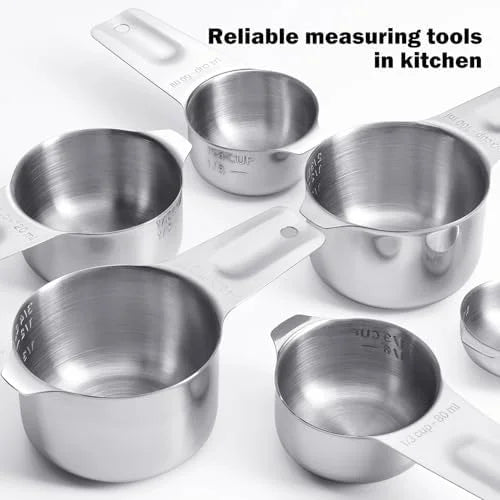 Measuring Cups 7PCS Stainless Steel Measuring Cups with a Storage Bag for Cooking & Baking Dishwasher Suitable – Durable Stainless Steel Construction for Flexible Room-to-Room Use