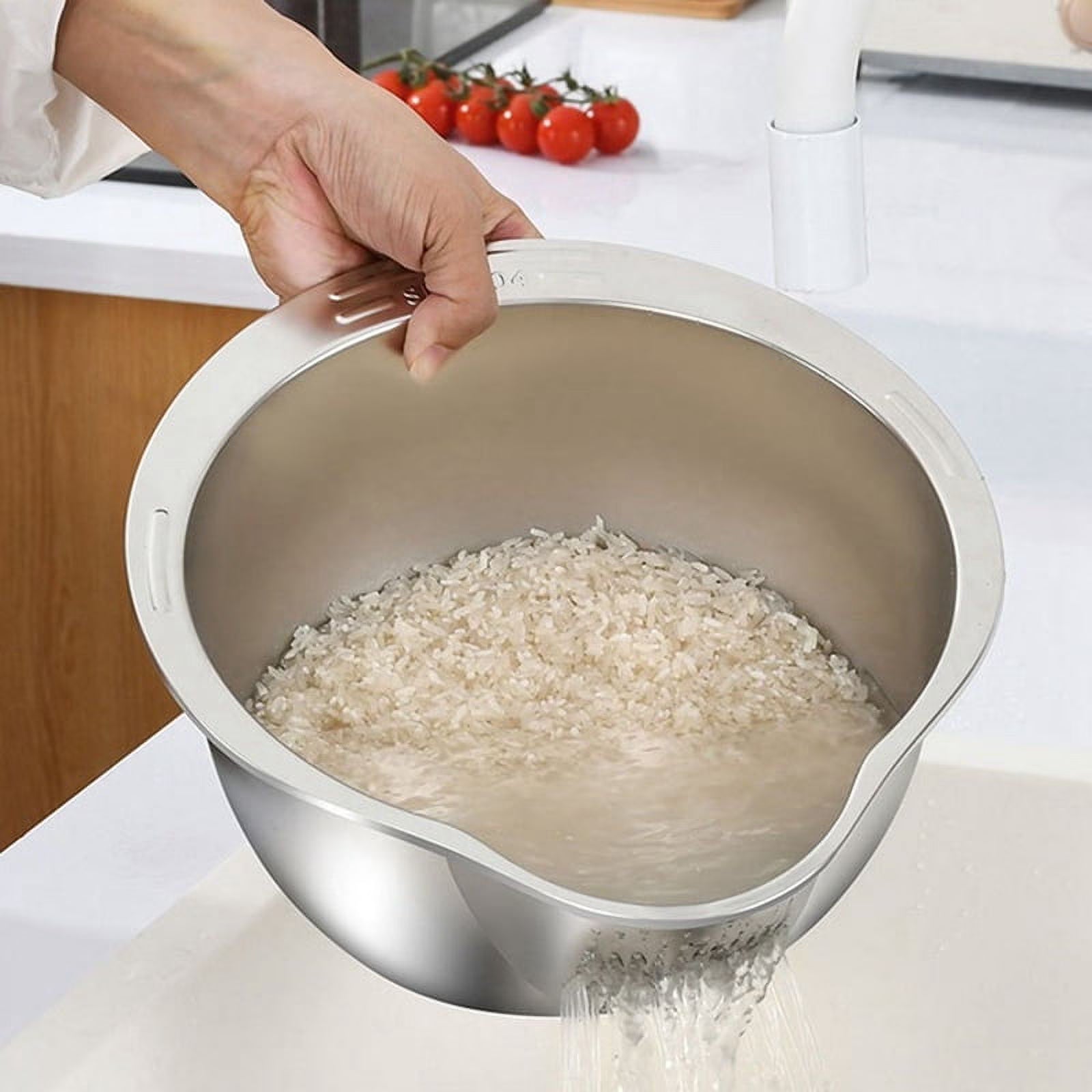 Rice Washer Strainer Bowl Stainless Steel Rice Washing Bowl Rice Colander Fruit and Vegetable Strainer Kitchen Tool A – Durable Stainless Steel Construction for Flexible Room-to-Room Use