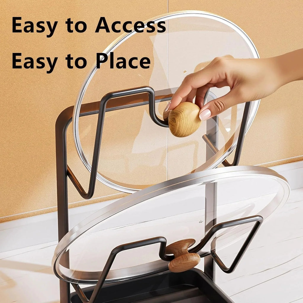 Kitchen Pot Lid Storage Rack 304 Stainless Steel Pot Lid Holder While Cooking Multifunctional Kitchen Pot Cover Organizer for Countertop With Removable Drip Tray – Durable Stainless Steel Construction for Flexible Room-to-Room Use