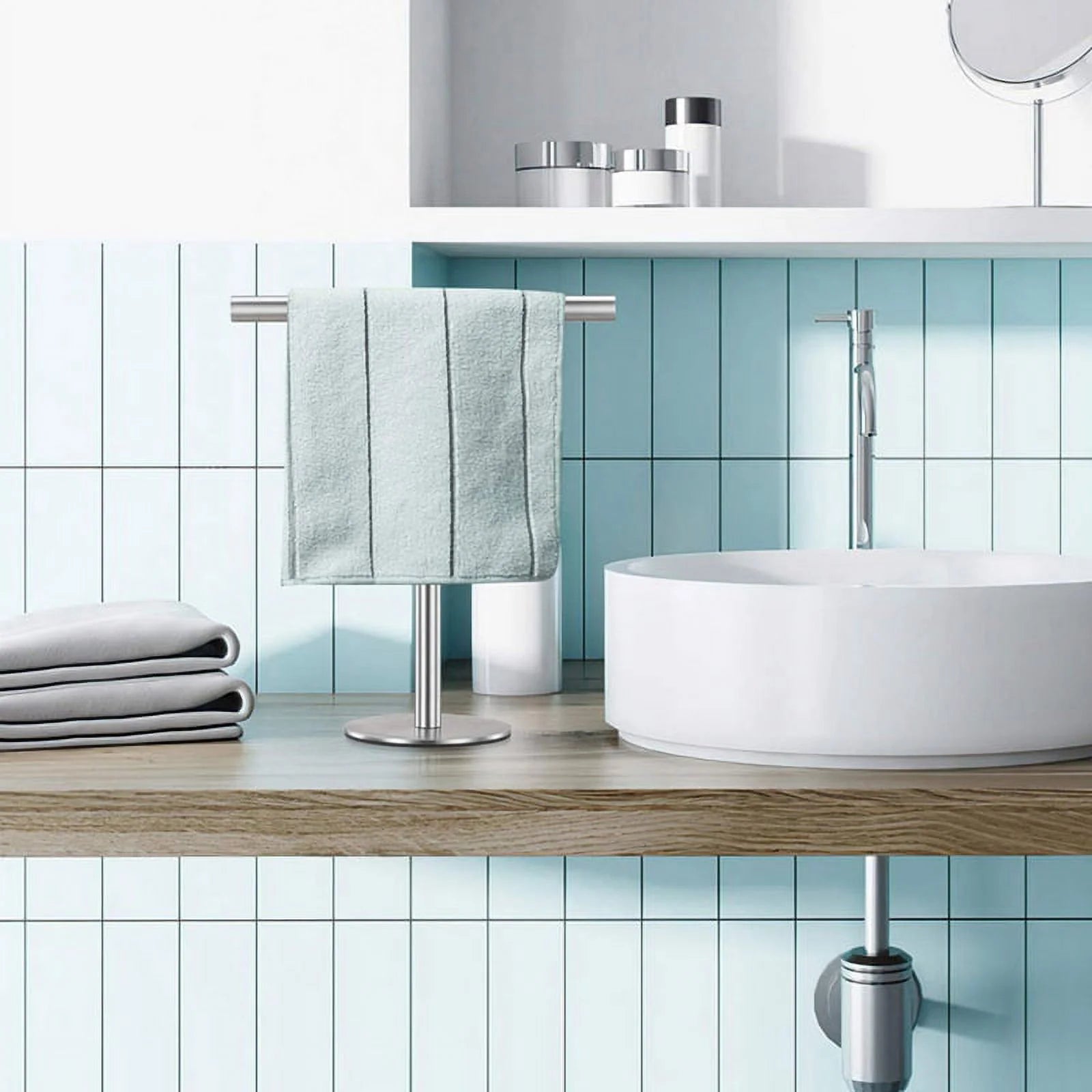 Brushed Standing Towel Rack Heavy Duty Base Stainless Steel T-Shaped Hand Towel Stand for Bathroom Kitchen. – Durable Stainless Steel Construction for Flexible Room-to-Room Use