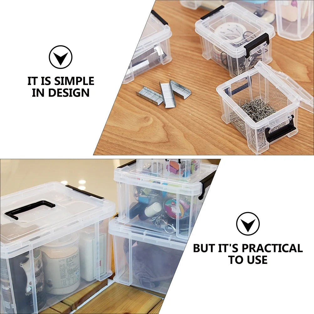 4Pcs Multi-functional Toy Storage Box Plastic Sundries Organizer with Lid Handles 8.5x6.5x5.0cm – Secure Lid Design for Flexible Room-to-Room Use