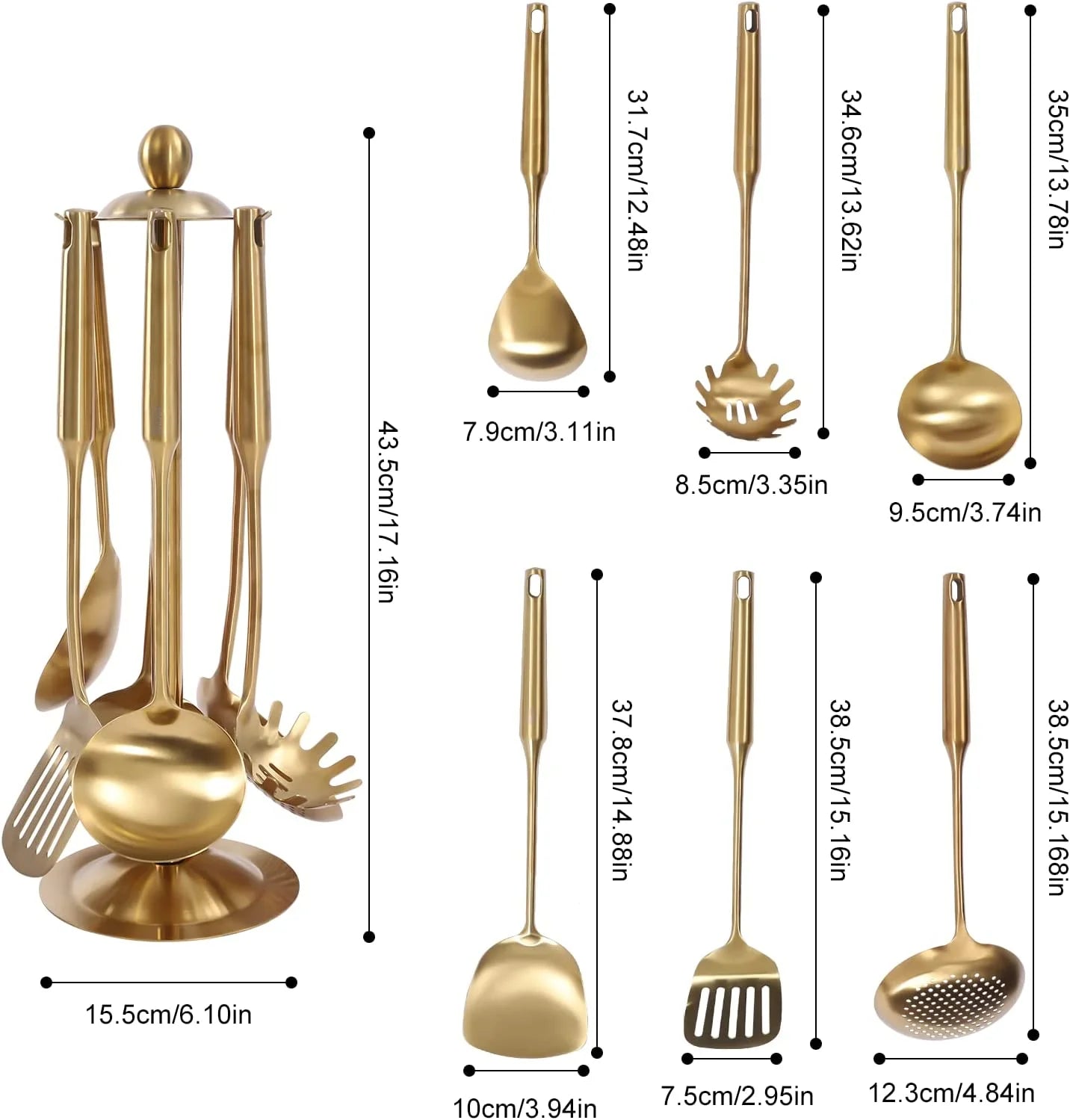 7pcs/ Set Gold Cooking Utensils Suitable for everyday use Kitchen Tool with Holder Stainless Steel – Durable Stainless Steel Construction for Flexible Room-to-Room Use