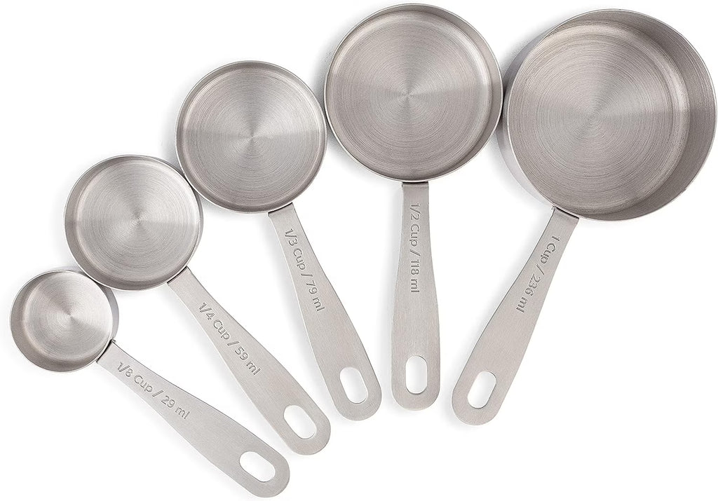 Stainless Steel Measuring Cups Heavy-Duty 5-Piece Set with Storage Ring – Kitchen Measuring Tools – Durable Stainless Steel Construction for Flexible Room-to-Room Use