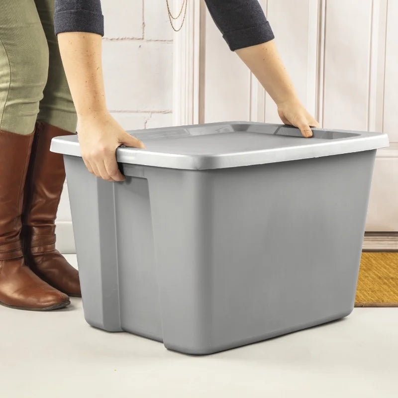 2-Pack 18 Gallon Heavy-Duty Plastic Storage Bins with Snap-On Lids - Durable Stackable Gray Organizers for Home Garage Pantry & Office - Space-Saving Rectangular Design with Reinforced Handles – Stackable Organization for Flexible Room-to-Room Use