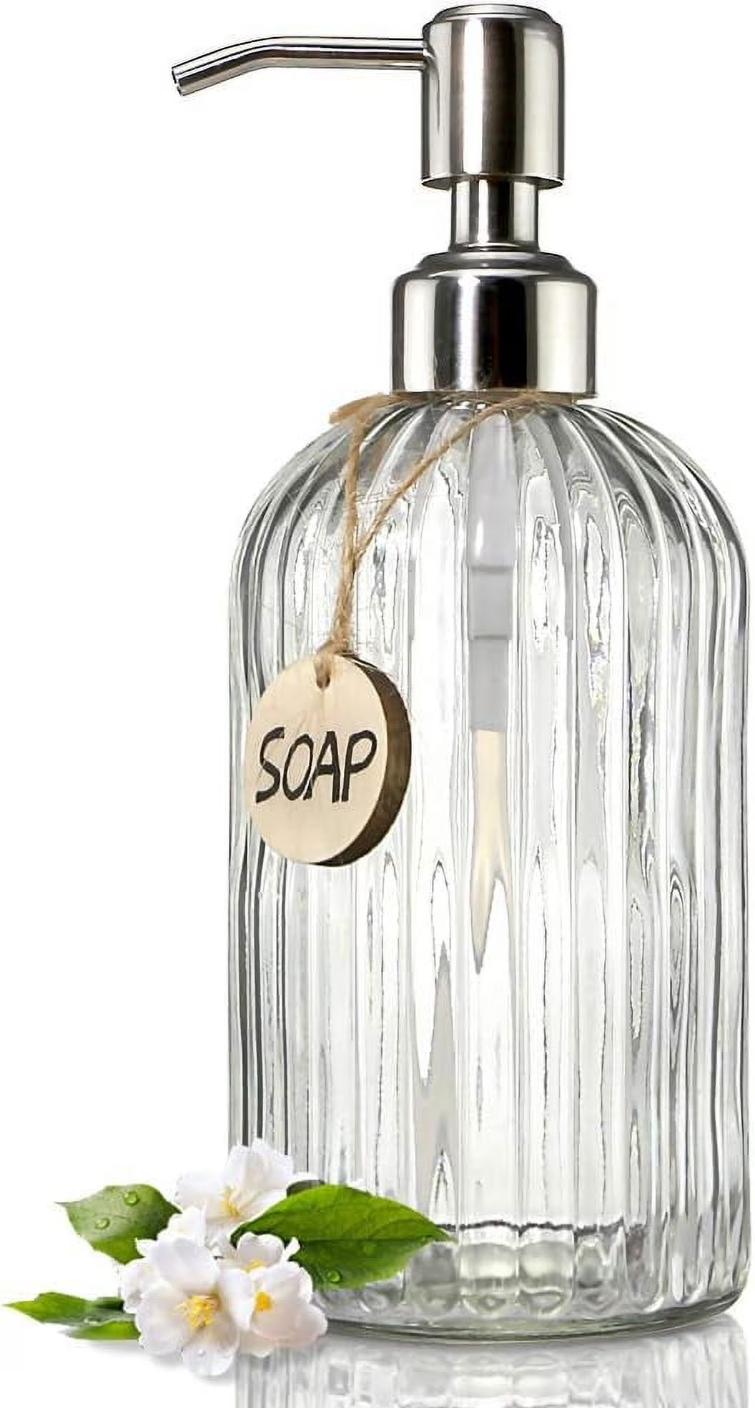 18 Oz Clear Glass Soap Dispenser with Rust-resistant Stainless Steel Pump Refillable Liquid Hand soap Dispenser for Bathroom Well-crafted Kitchen Soap Dispenser – Clear-View Organization for Flexible Room-to-Room Use