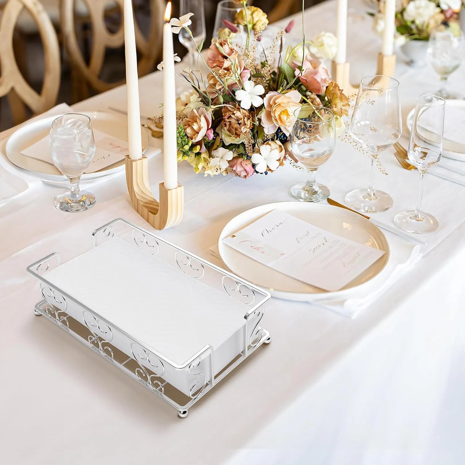 Napkin Holder & Guest Towel Tray - Stainless Steel Disposable Paper Towel Dispenser for Bathroom Table Kitchen Countertop Dinner Table Vanity – Durable Stainless Steel Construction for Flexible Room-to-Room Use