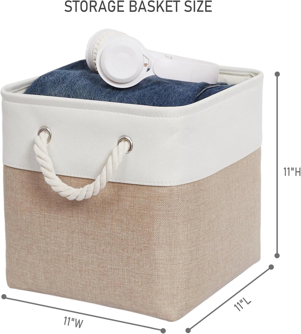 11 x 11 Inch Storage Cubes 6 Pack Large Collapsible Fabric Storage Bin White&Beige – Foldable Space-Saving Design for Flexible Room-to-Room Use