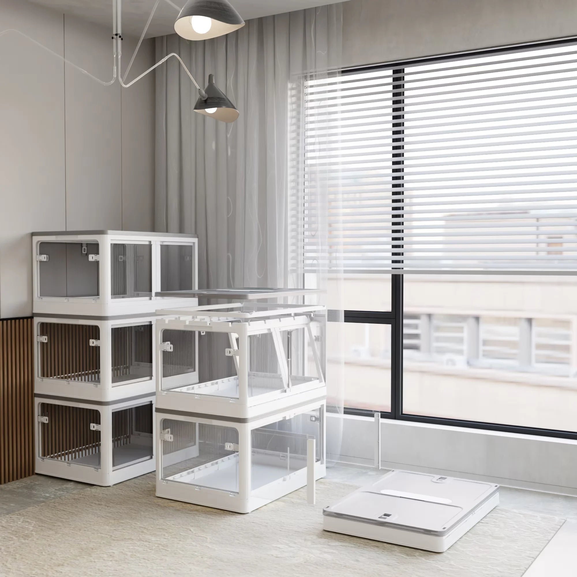 384QT 3-Pack Transparent Stackable Storage Bins with 5 Doors to Open with Wheels Folding Plastic Craft Containers Large Closet Organizers Box for Bedrooms Living Rooms Study Kids' Toys White – Stackable Organization for Flexible Room-to-Room Use